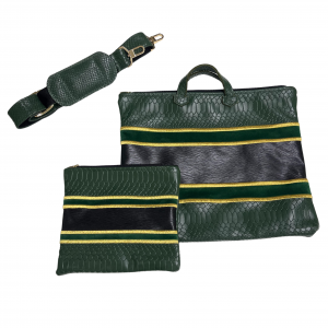 Green and black leather tefillin bag